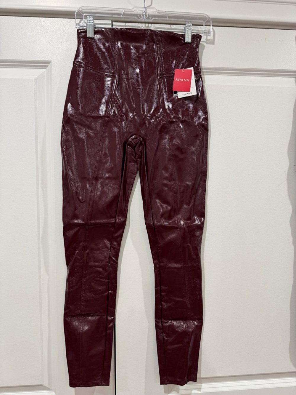 SPANX Shiny Faux-Leather High-Waist Leggings - Deep Wine